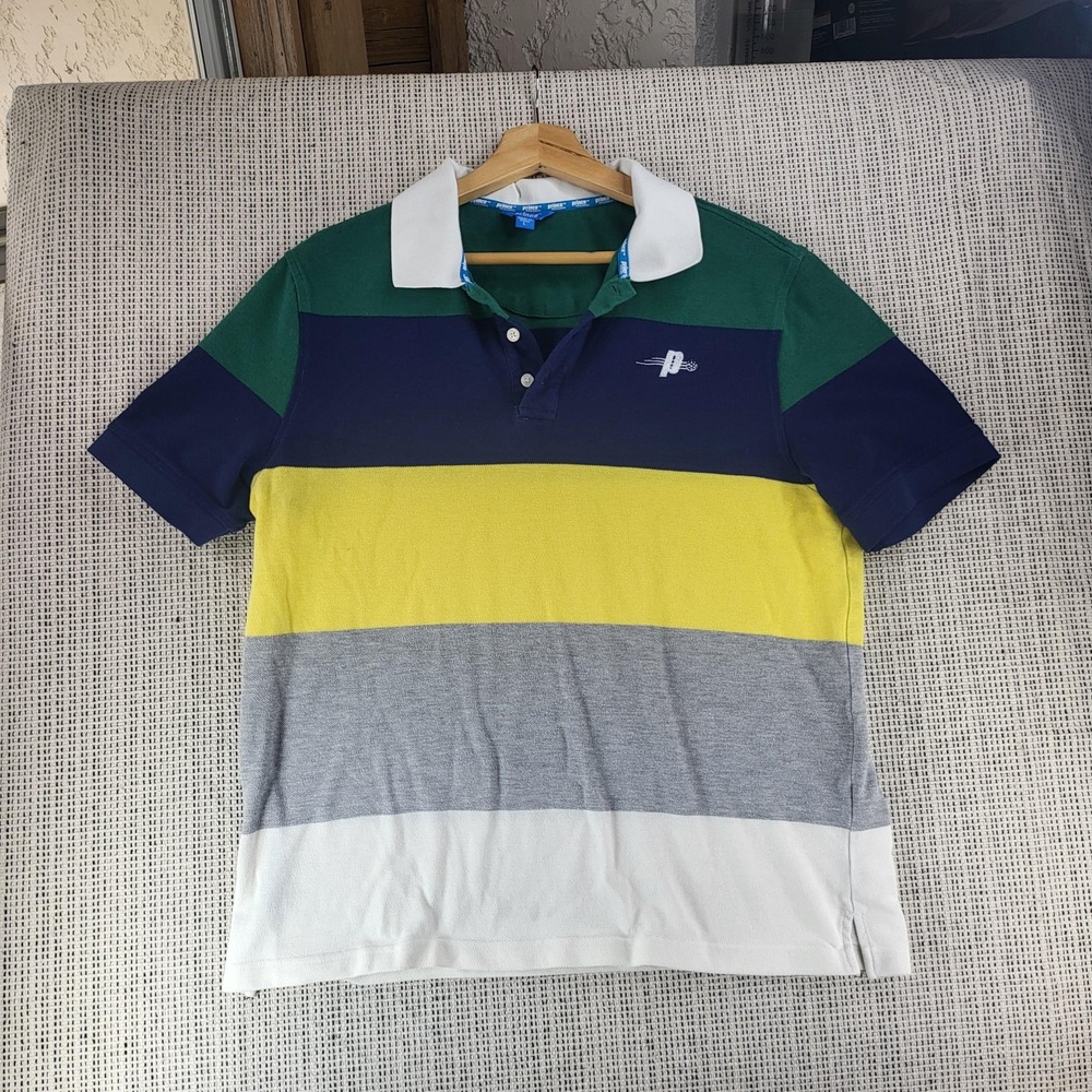 Prince Pickleball Polo Shirt Mens Large Multi Stripe Colorblock Tennis Golf